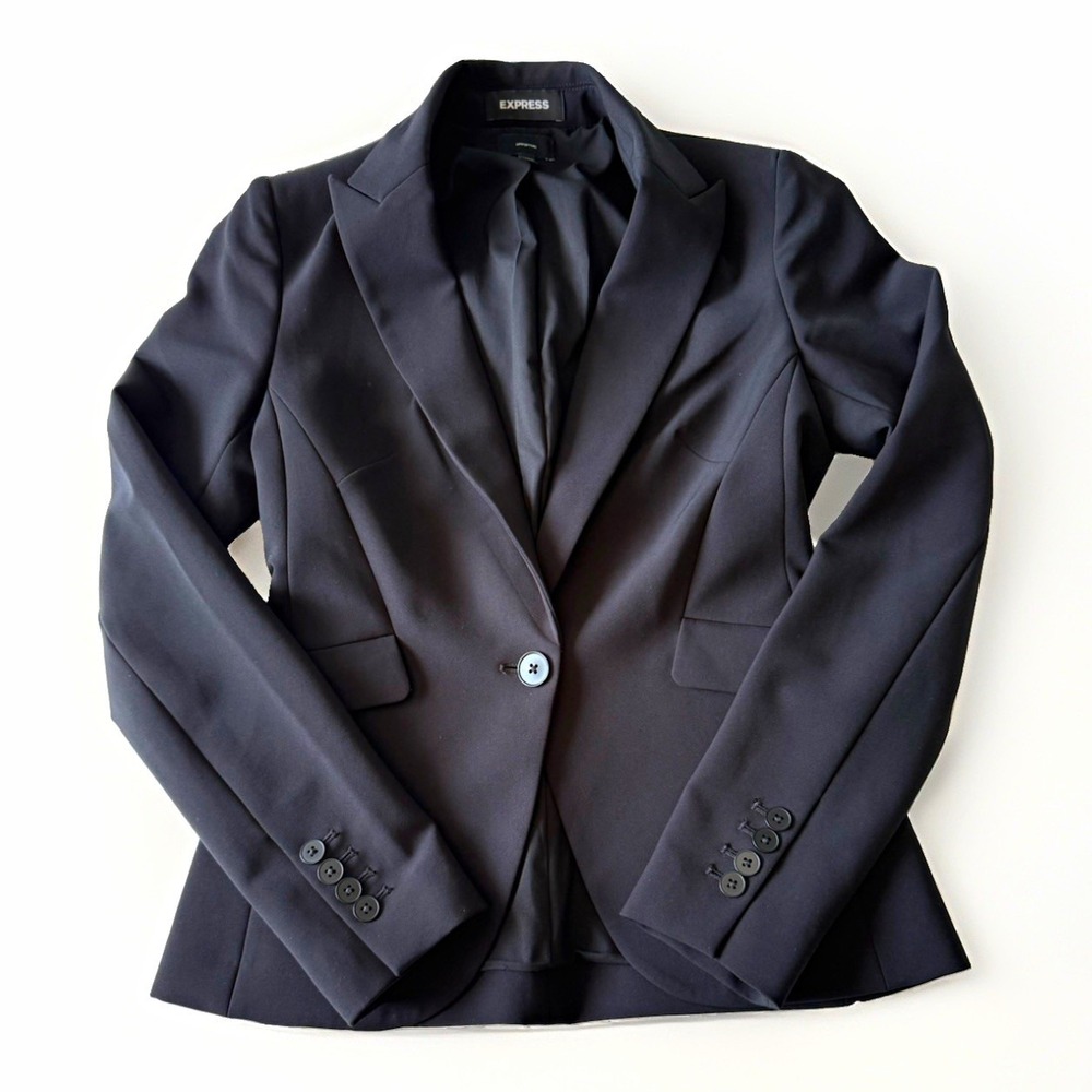 Express Black Twill One-Button Single-Breasted Blazer Jacket Women's 0